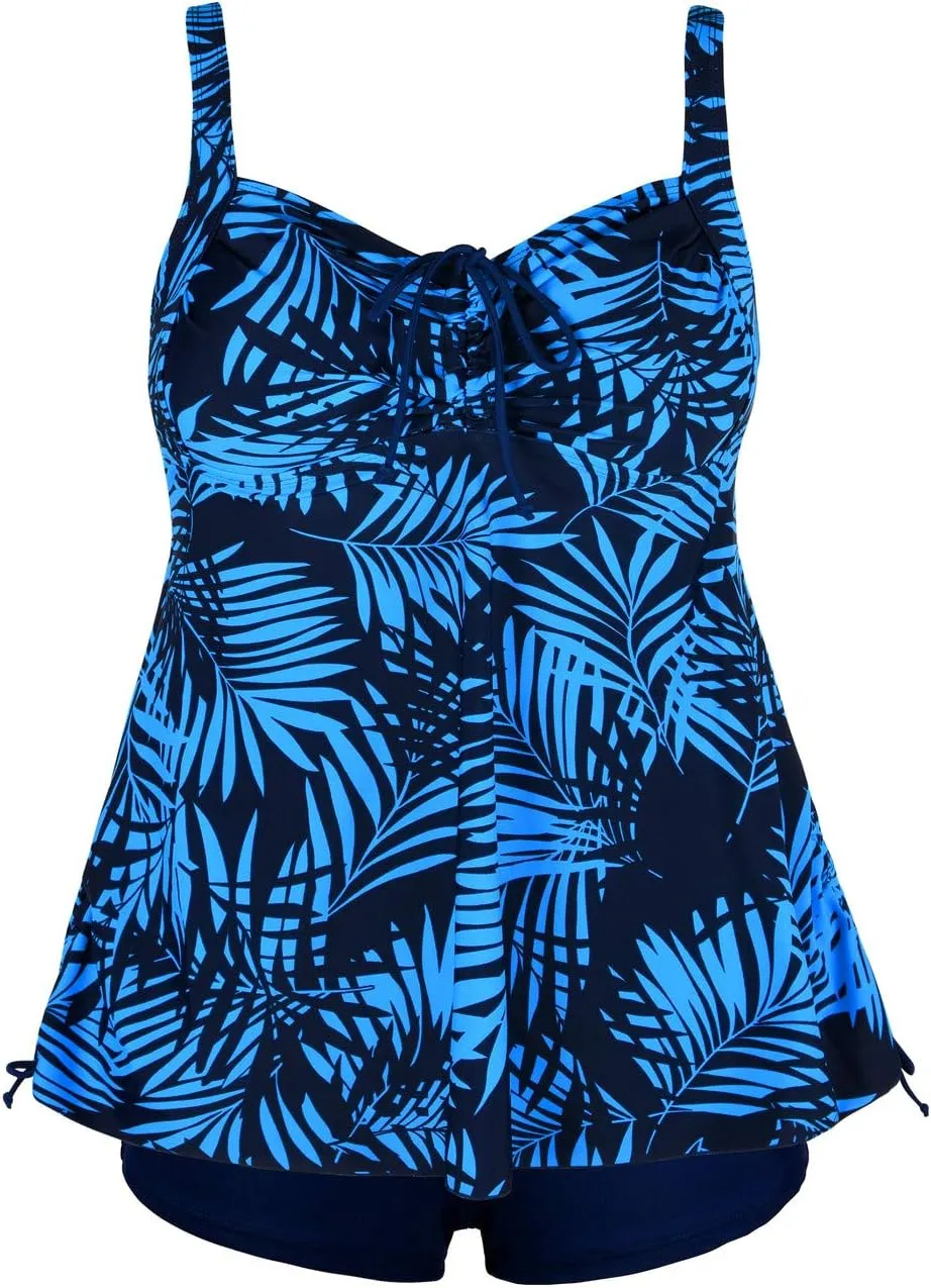 Septangle Women Plus Size Bathing Suits Paisley Print Two Piece Swimsuit Tankini Swimwear