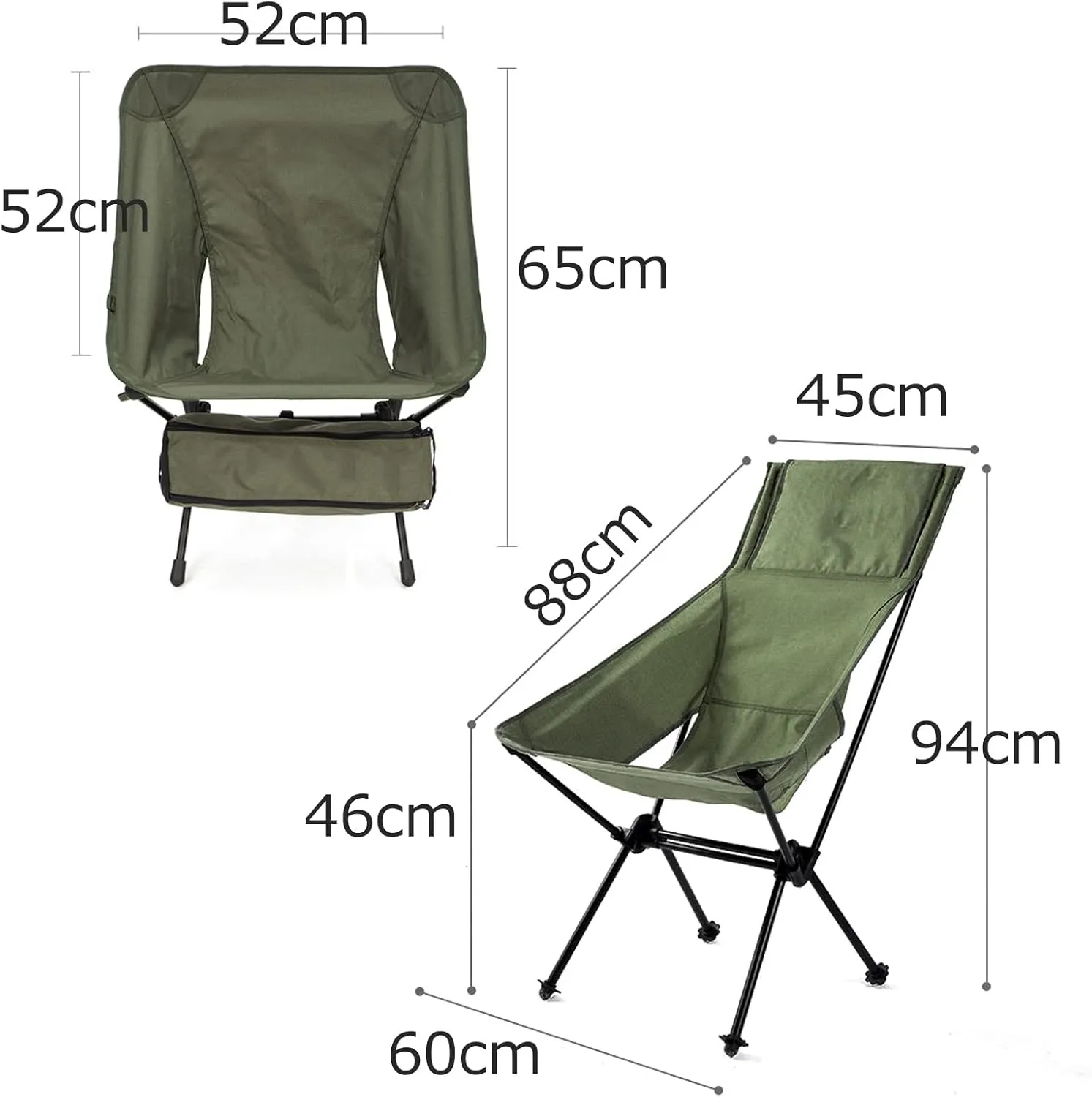 Set of 2 Folding Camping Chairs, Outdoor Furniture Aluminum Portable Folding Chair Great for Camping Picnic Park, Oxford Fabric, Recliner Garden Chairs, Green Outdoor Folding Chair, 65cm