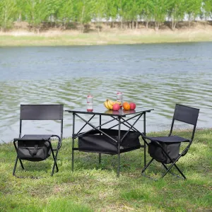 Set of 3, Outdoor Folding Camping Table and Chairs Set, Lightweight Aluminum Roll-up Square Folding Table and Chairs Set for Indoor Outdoor Camping Picnics Beach Backyard BBQ Party Patio, Grey