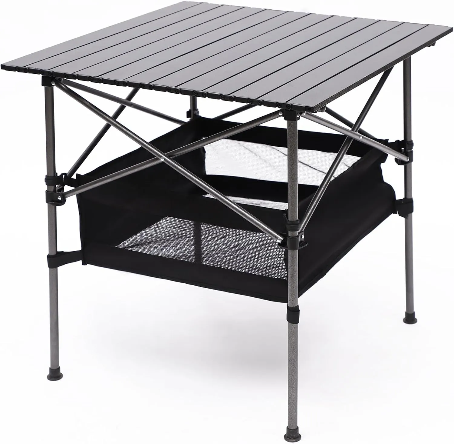 Set of 3, Outdoor Folding Camping Table and Chairs Set, Lightweight Aluminum Roll-up Square Folding Table and Chairs Set for Indoor Outdoor Camping Picnics Beach Backyard BBQ Party Patio, Grey
