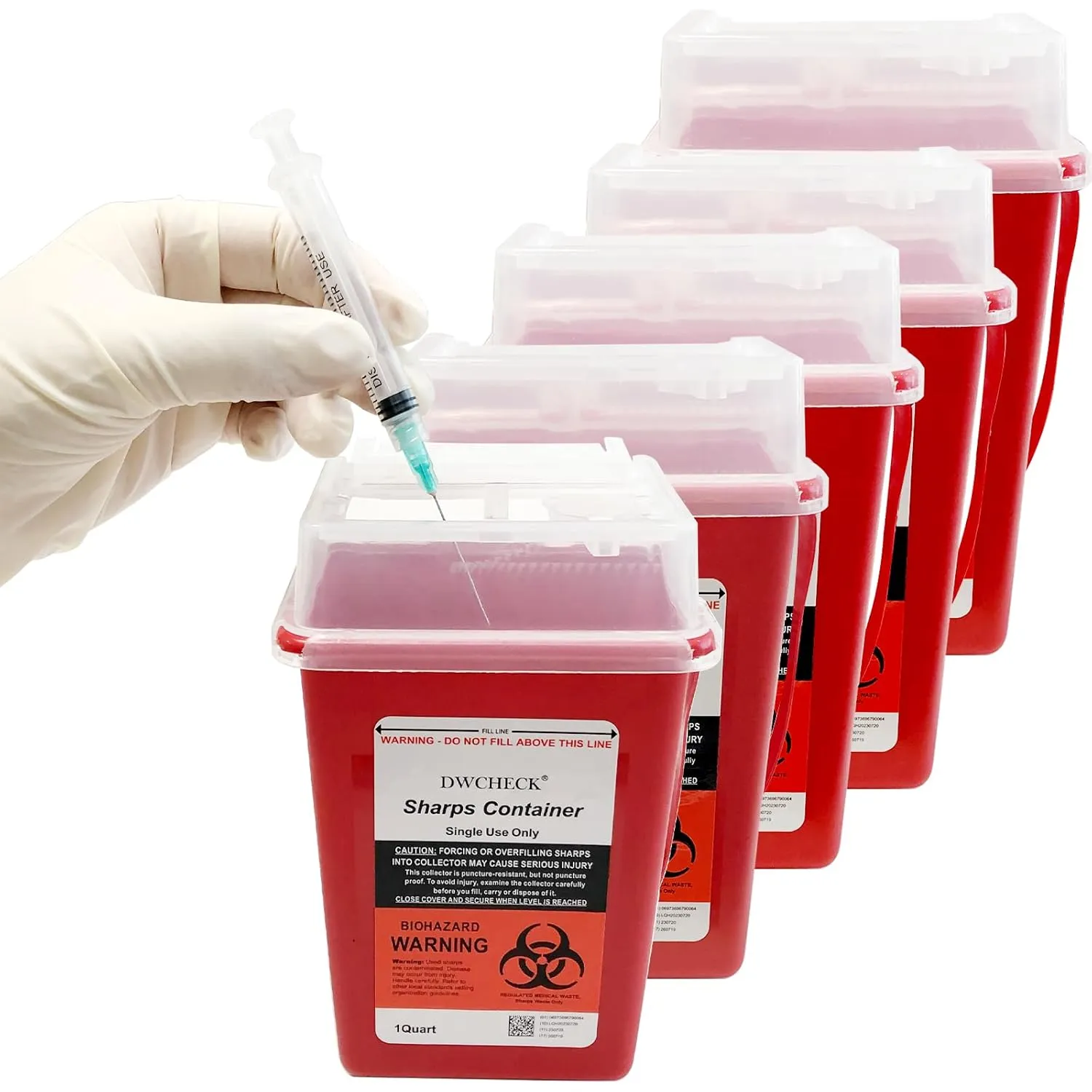 Sharps Container for Home Use 1 Quart, 5 Pack Professional Needle Disposal Containers, Biohazard Needle and Syringe Disposal Containers, Small Sharps Disposal Container for Travel