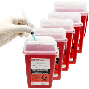 Sharps Container for Home Use 1 Quart, 5 Pack Professional Needle Disposal Containers, Biohazard Needle and Syringe Disposal Containers, Small Sharps Disposal Container for Travel