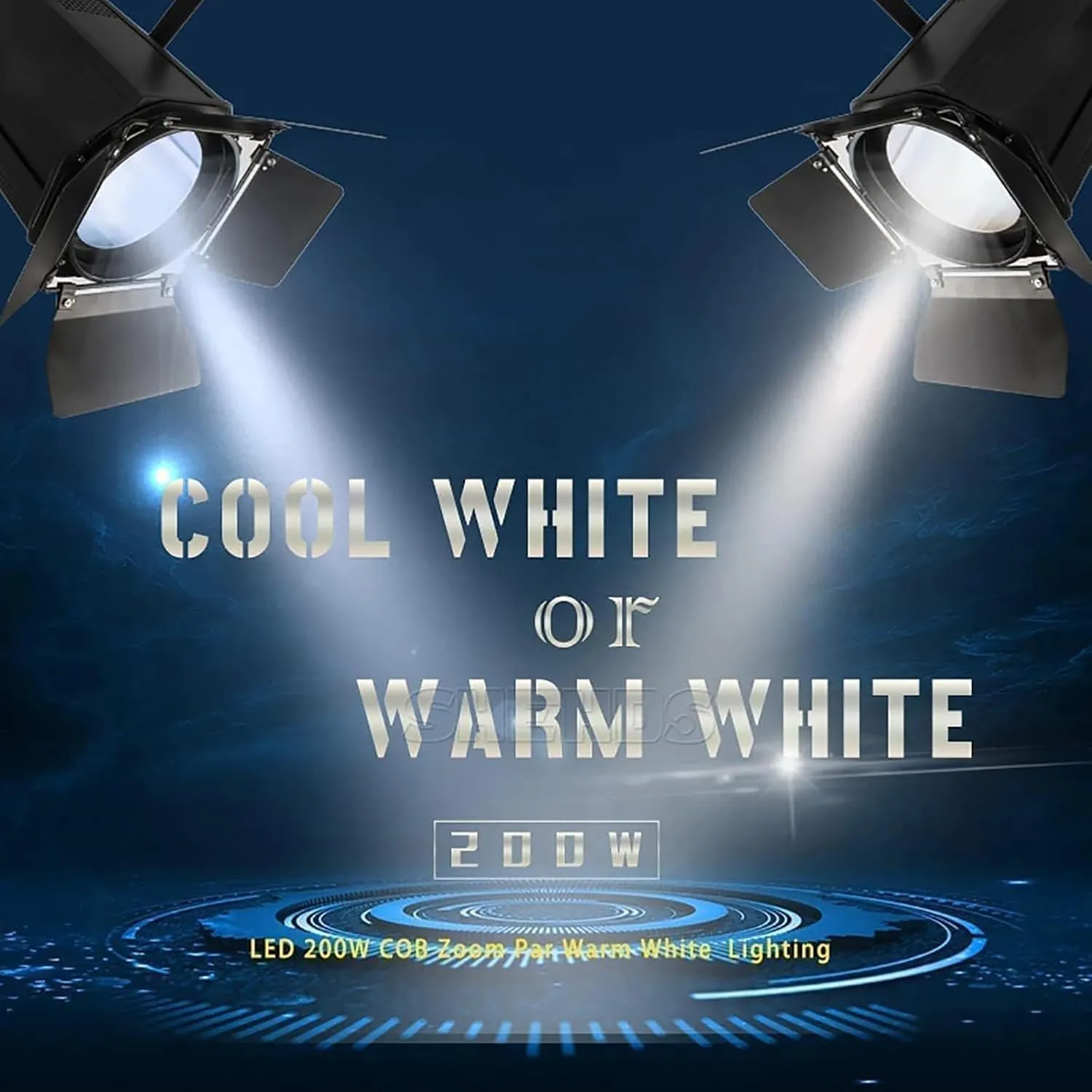SHEHDS LED Par Lights COB 200W Linear Zoom Spotlights Wash Lights with Barn Door Warm White(3000k) & Cool White(5700k) Stage Lights DMX512 Sound Activated DJ Lights for Church Wedding Theater-1 Pack