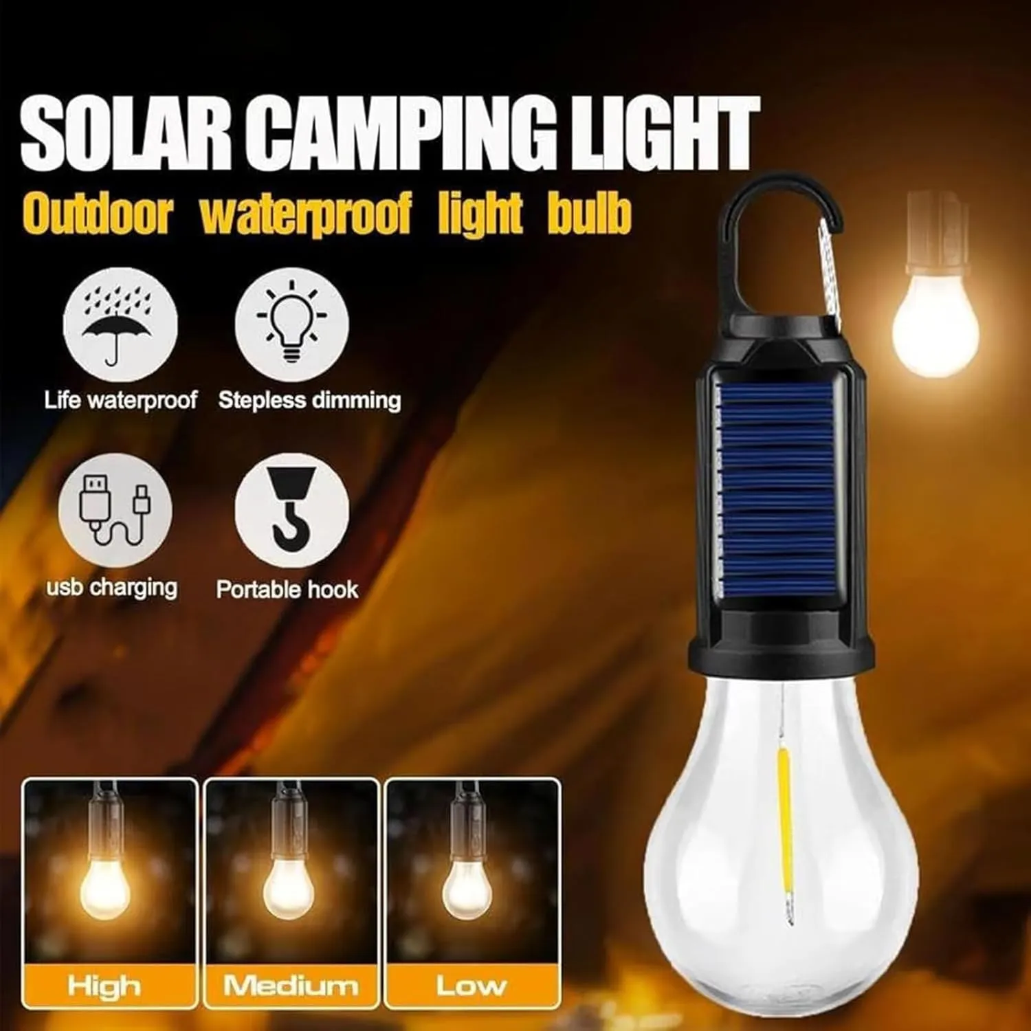 Shineshore Solar Rechargeable Hooked Camping Light, 2025 New Vintage Outdoor Tent Ambient Light, Solar Tent Lamps USB Rechargeable LED Camping Lantern, IPX4 Waterproof Technology (3mix)