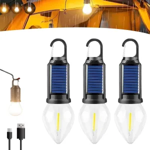 Shineshore Solar Rechargeable Hooked Camping Light, Solar Tent Lights USB Rechargeable Camping Lights, Portable Outdoor Tent Lights with Clip Hook (3Pcs, C)