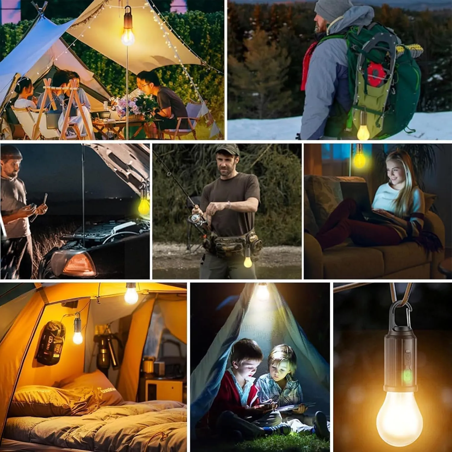 Shineshore Solar Rechargeable Hooked Camping Light,Solar Tent Lights USB Rechargeable Led Camping Lantern，Waterproof,3 Light Modes for Hiking, Fishing,Decorations Hanging (C-5PCS)