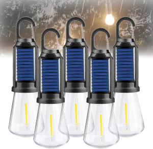 Shineshore Solar Rechargeable Hooked Camping Light,Solar Tent Lights USB Rechargeable Led Camping Lantern，Waterproof,3 Light Modes for Hiking, Fishing,Decorations Hanging (C-5PCS)