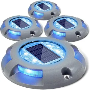 SIEDiNLAR Solar Deck Lights Driveway Dock Light LED Solar Powered Outdoor Waterproof Road Markers for Garden Step Sidewalk Stair Ground Pathway Yard 4 Pack (Blue)