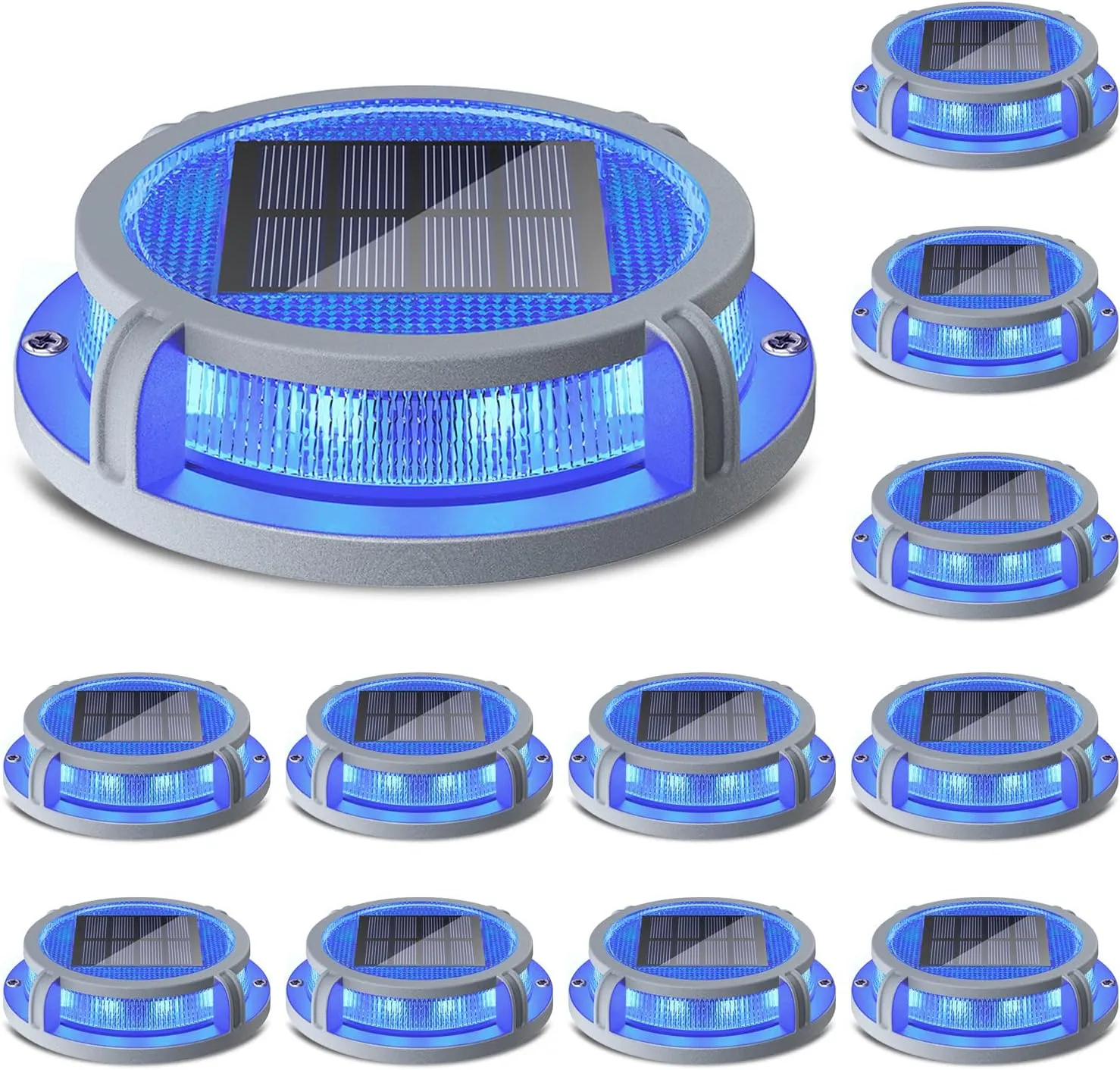 SIEDiNLAR Solar Deck Lights Outdoor 2 Modes 16 LEDs Dock Light Driveway Markers Solar Powered Waterproof for Ground Step Stair Pathway Walkway Garden Yard Road 12 Pack (Blue/Red)