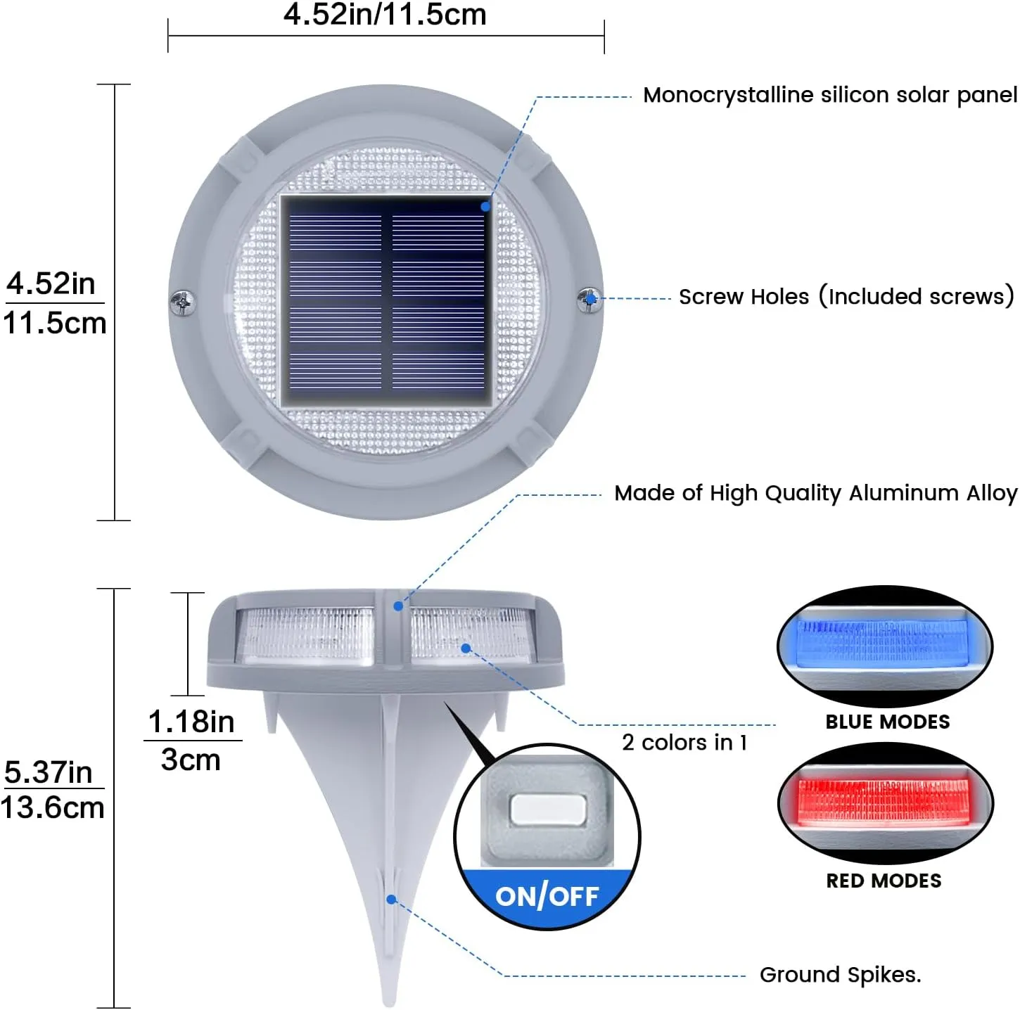 SIEDiNLAR Solar Deck Lights Outdoor 2 Modes 16 LEDs Dock Light Driveway Markers Solar Powered Waterproof for Ground Step Stair Pathway Walkway Garden Yard Road 12 Pack (Blue/Red)