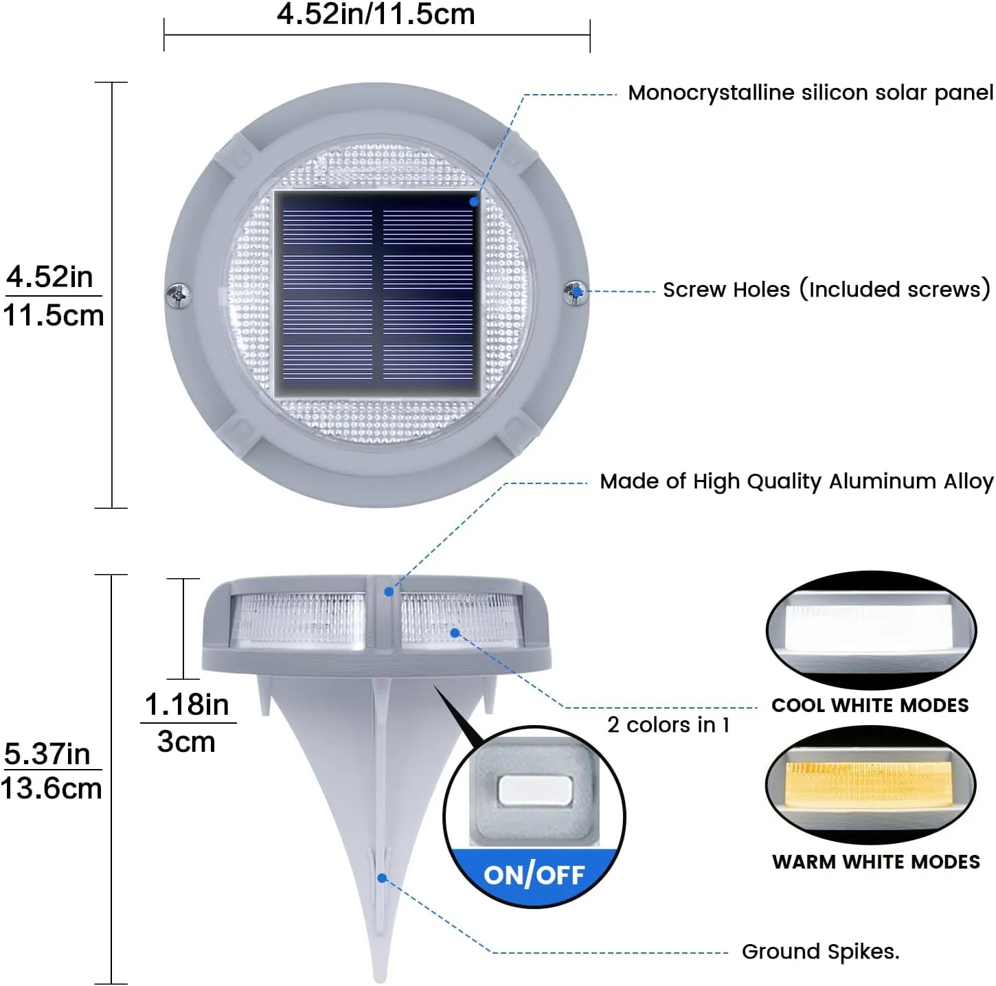 SIEDiNLAR Solar Deck Lights Outdoor 2 Modes 16 LEDs Driveway Markers Dock Light Solar Powered Waterproof for Ground Step Pathway Walkway Stair Garden Road Yard 4 Pack (Cool White/Warm White)