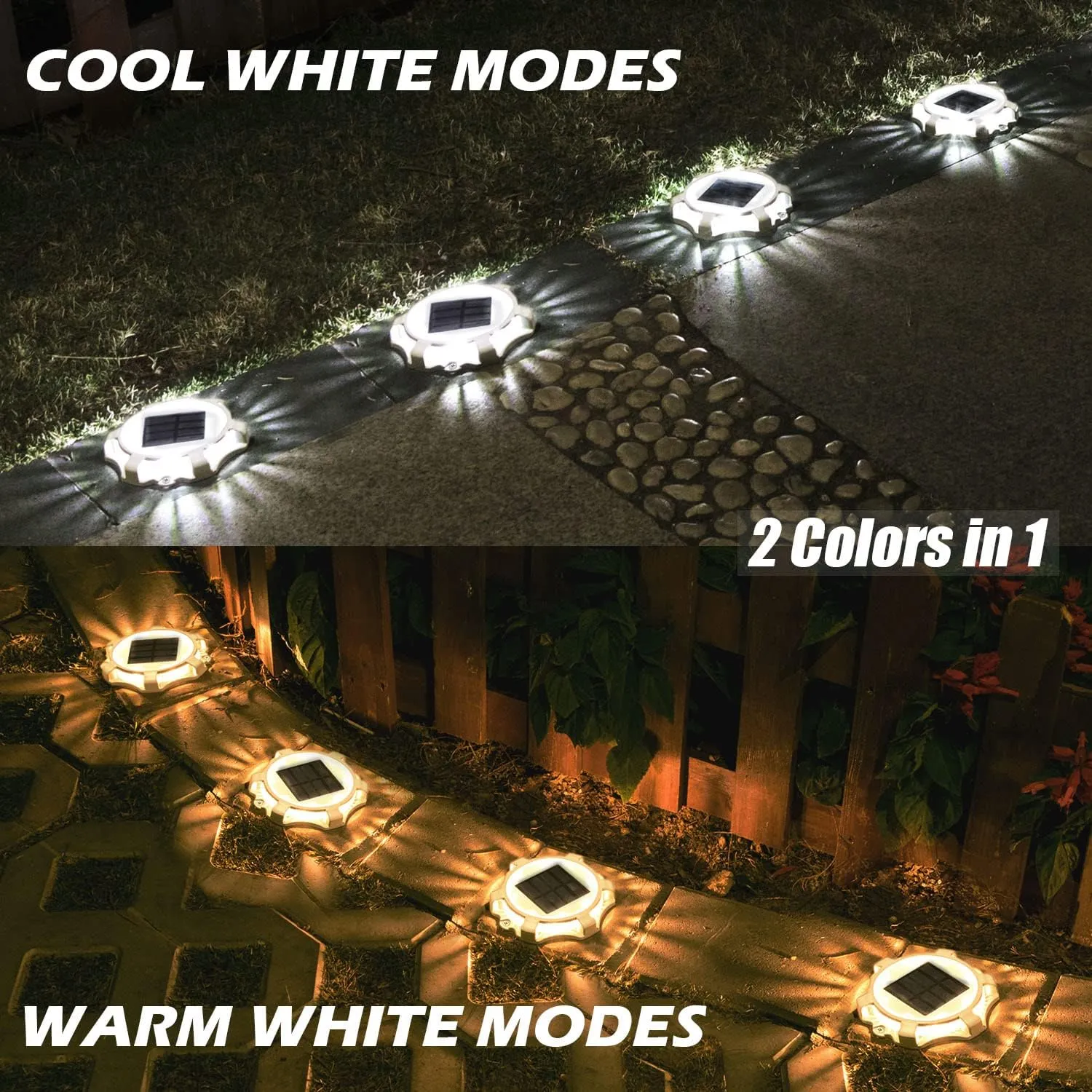 SIEDiNLAR Solar Deck Lights Outdoor 2 Modes LED Dock Driveway Markers Light Waterproof for Step Ground Walkway Stair Pathway Yard Garden Road 12 Pack (Cool White/Warm White)