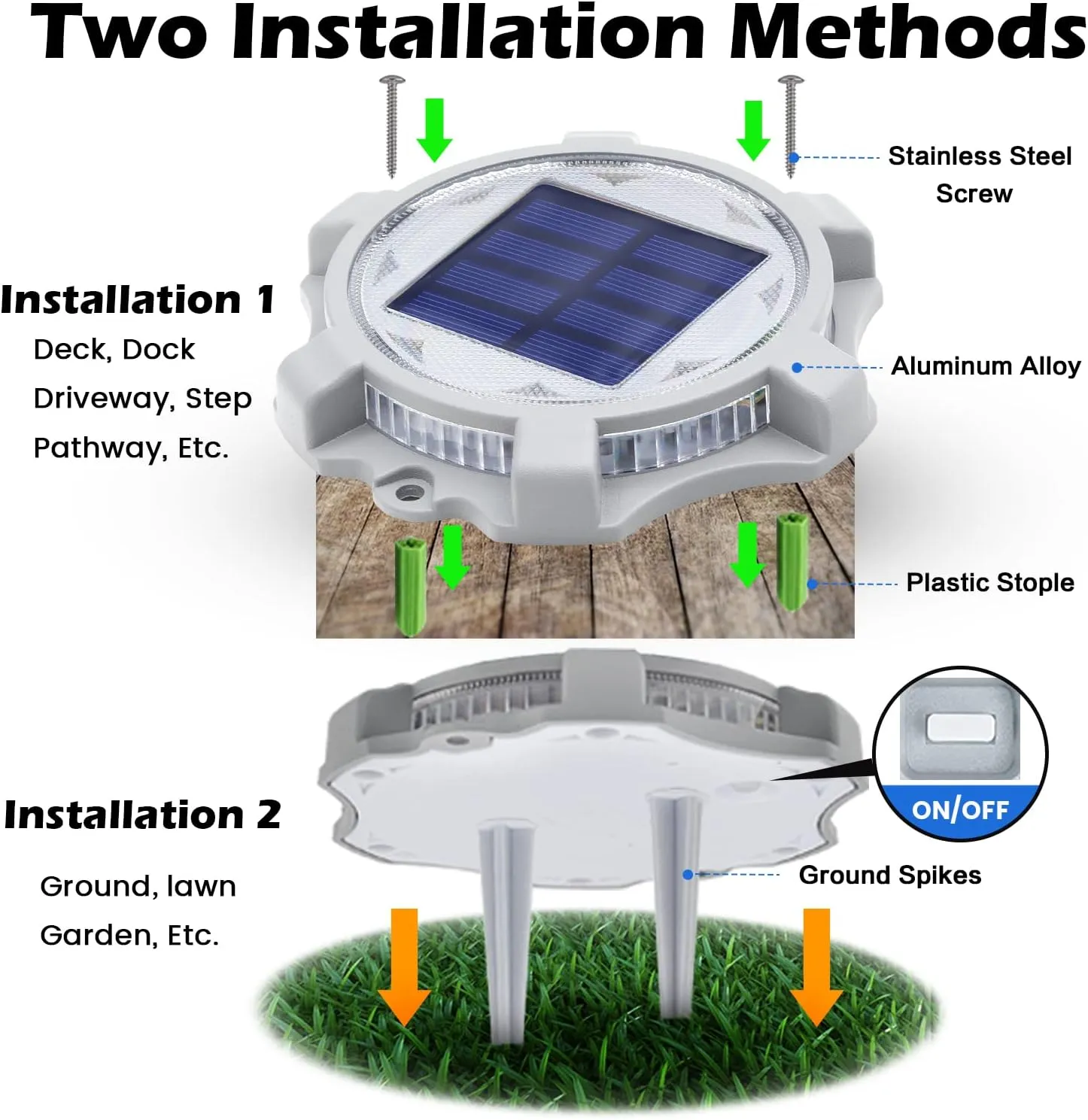 SIEDiNLAR Solar Deck Lights Outdoor 2 Modes LED Dock Driveway Markers Light Waterproof for Step Ground Walkway Stair Pathway Yard Garden Road 12 Pack (Cool White/Warm White)