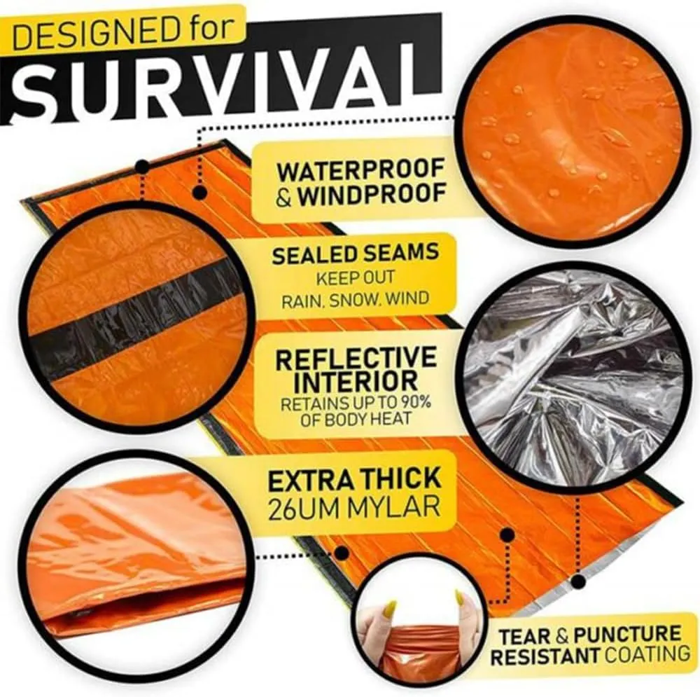 Sierra Madre Emergency Sleeping Bag, 84"X36" SierraMadre Emergency Sleeping Bag, Sierra Madera Pocket Size Emergency Sleeping Bag, Waterproof Thermal Bivy Sack for Outdoor