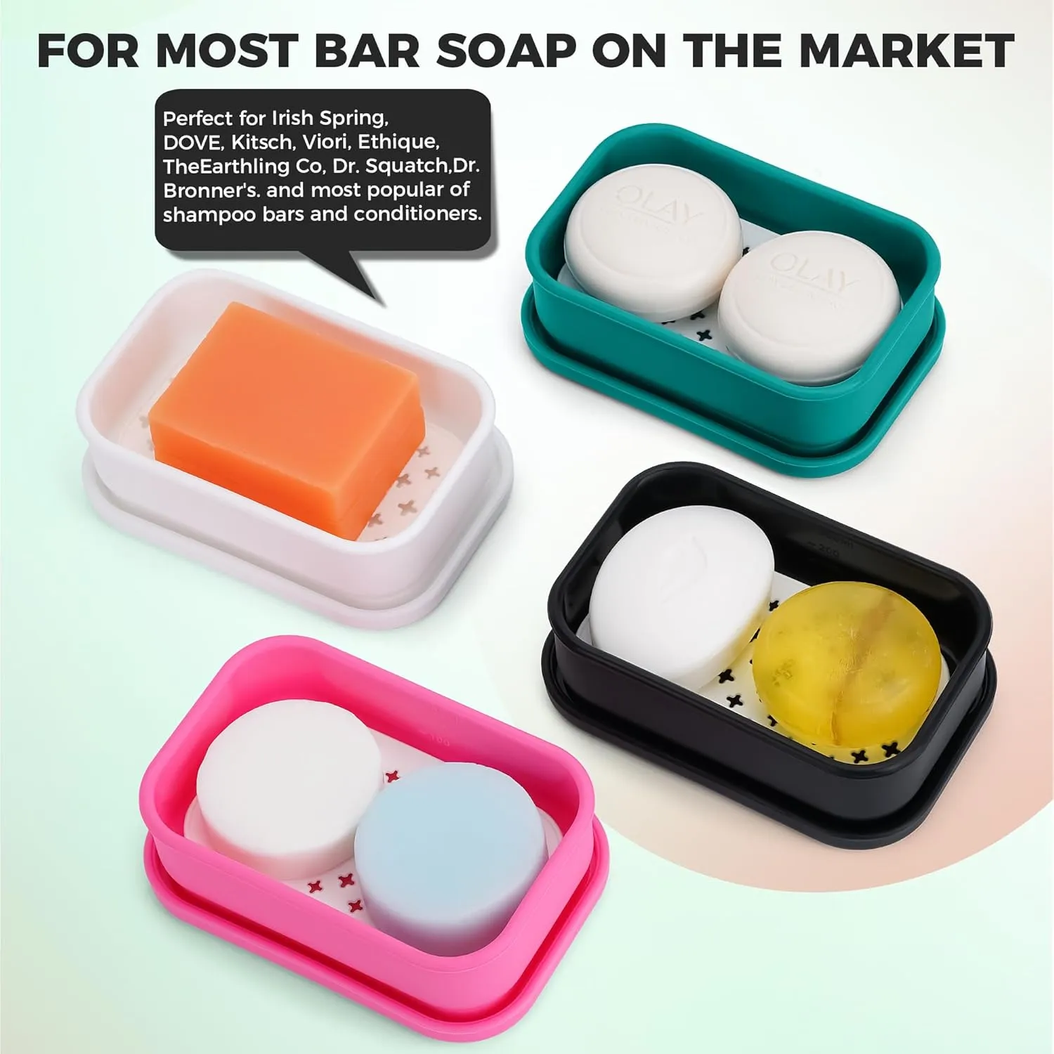 Silicone Soap Holder， Enhanced Leak-Proof Travel Soap Case with Draining Layer，Portable Bar Soap Holder, Travel Soap Container with Soap Bag, Soap Dishes for Bathroom/Camping/Gym (Black)