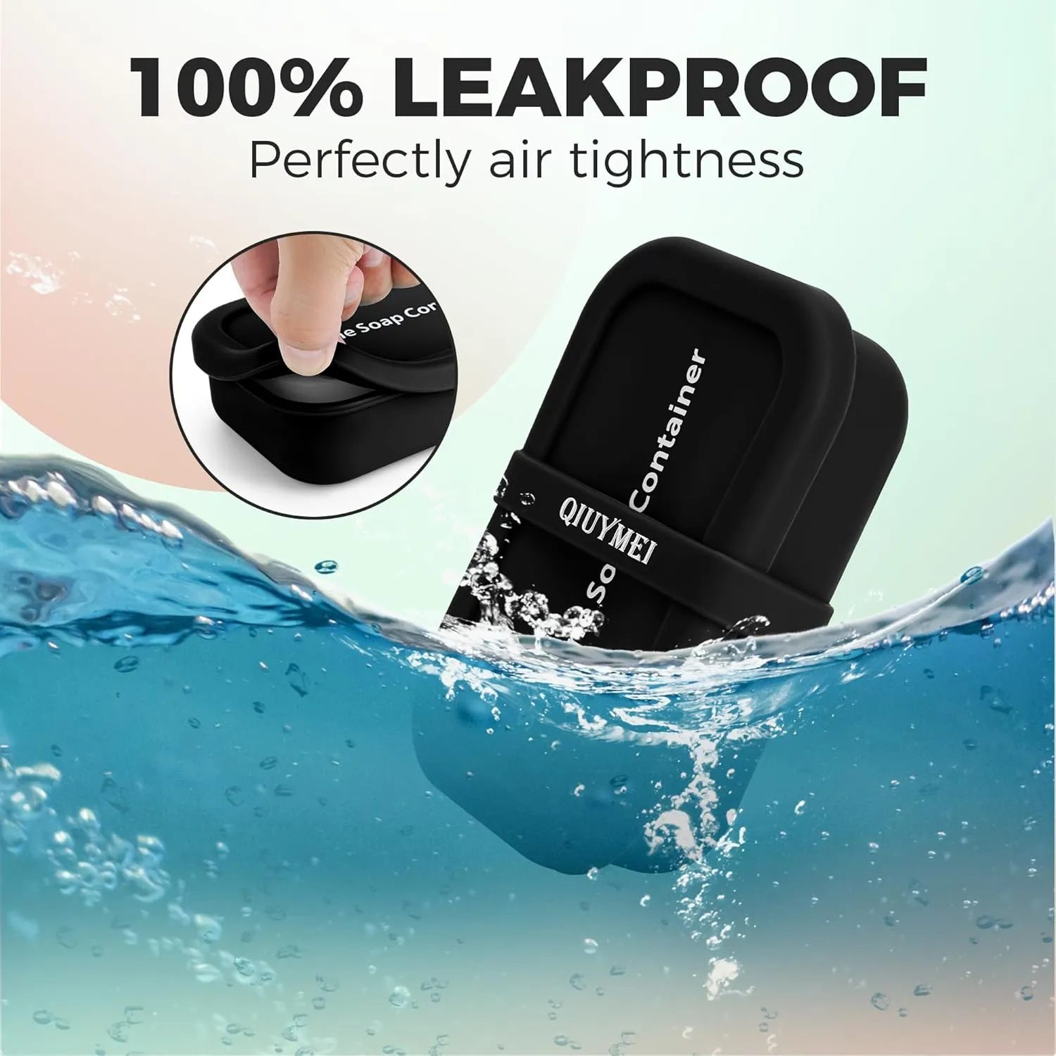 Silicone Soap Holder， Enhanced Leak-Proof Travel Soap Case with Draining Layer，Portable Bar Soap Holder, Travel Soap Container with Soap Bag, Soap Dishes for Bathroom/Camping/Gym (Black)