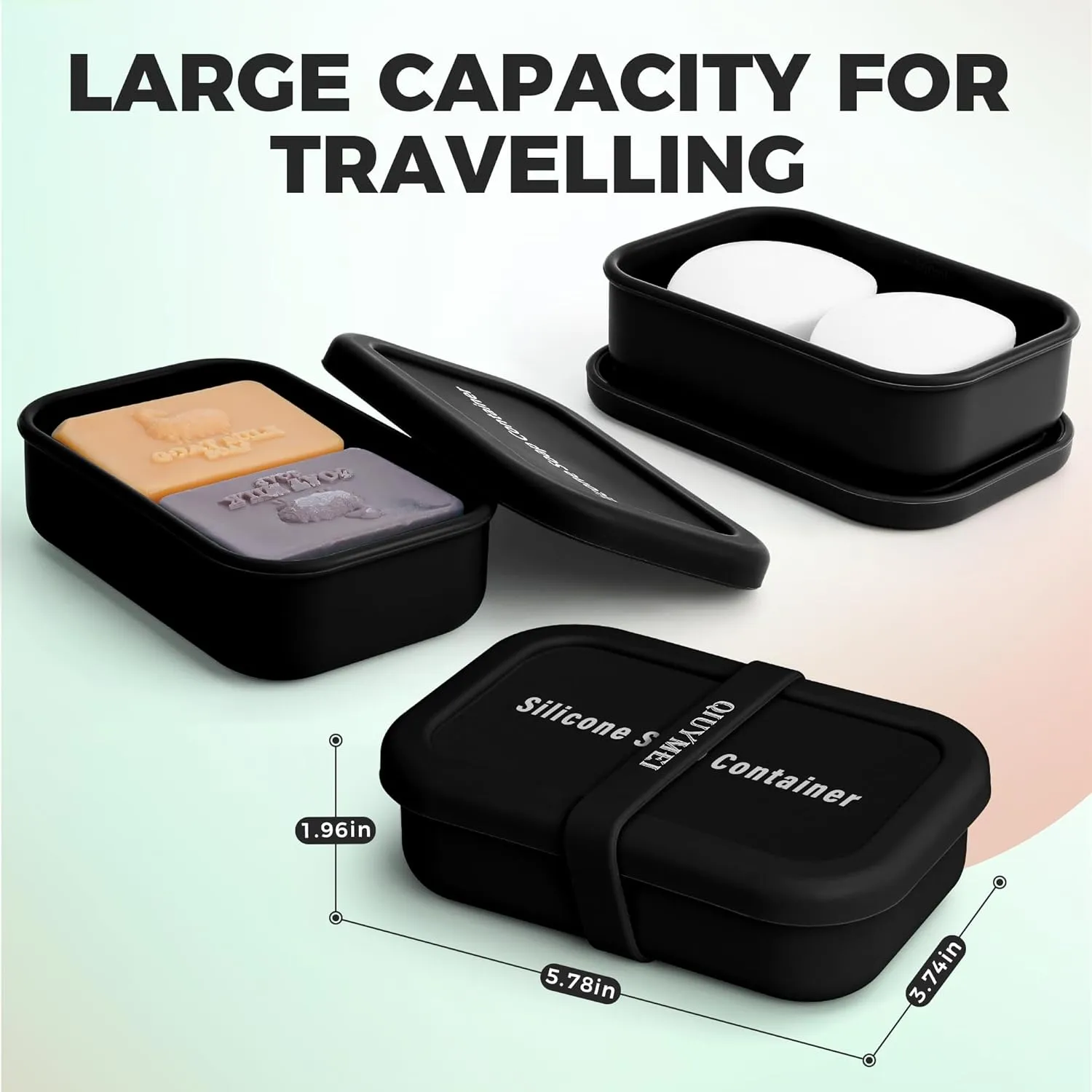 Silicone Soap Holder， Enhanced Leak-Proof Travel Soap Case with Draining Layer，Portable Bar Soap Holder, Travel Soap Container with Soap Bag, Soap Dishes for Bathroom/Camping/Gym (Black)