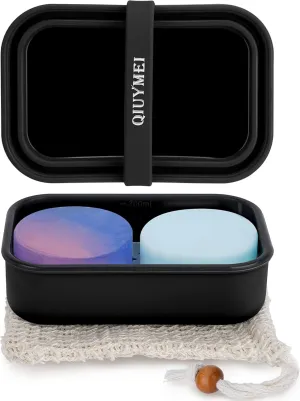 Silicone Soap Holder， Enhanced Leak-Proof Travel Soap Case with Draining Layer，Portable Bar Soap Holder, Travel Soap Container with Soap Bag, Soap Dishes for Bathroom/Camping/Gym (Black)