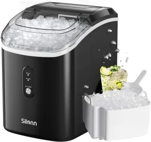 Silonn Nugget Ice Maker Countertop - 33lbs/24H, Pebble Ice Maker Machine with Self-Cleaning Function, Portable Ice Makers for Home Kitchen Office
