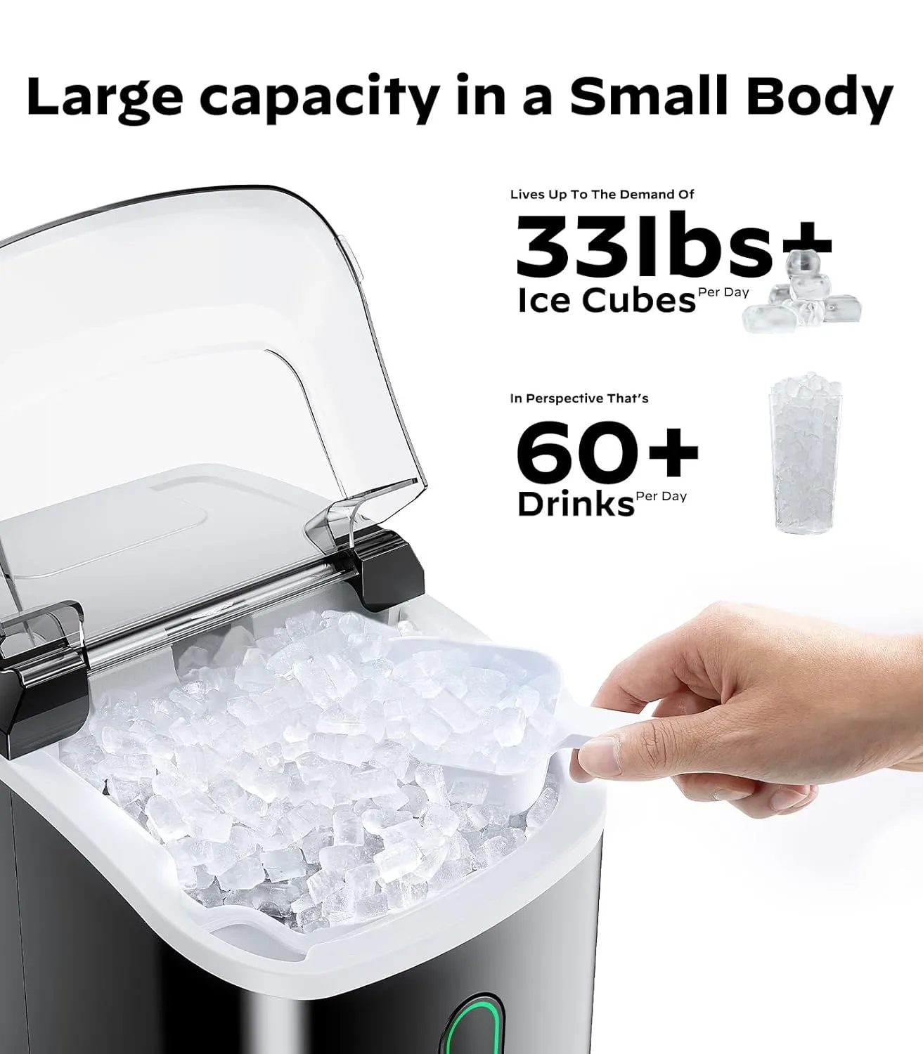 Silonn Nugget Ice Maker Countertop, Portable Pellet Ice Machine with Self-Cleaning Function, Sonic Ice Maker Produces 33lbs of Chewable Ice in 24 Hours, Ideal for Home Kitchen and Office, Black