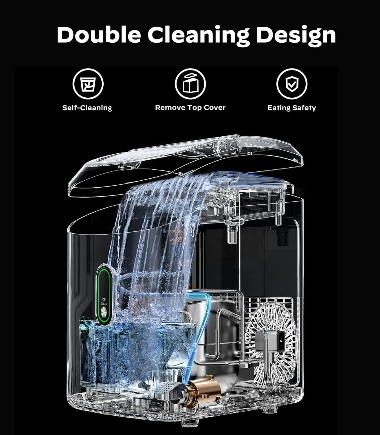 Silonn Nugget Ice Maker Countertop, Portable Pellet Ice Machine with Self-Cleaning Function, Sonic Ice Maker Produces 33lbs of Chewable Ice in 24 Hours, Ideal for Home Kitchen and Office, Black