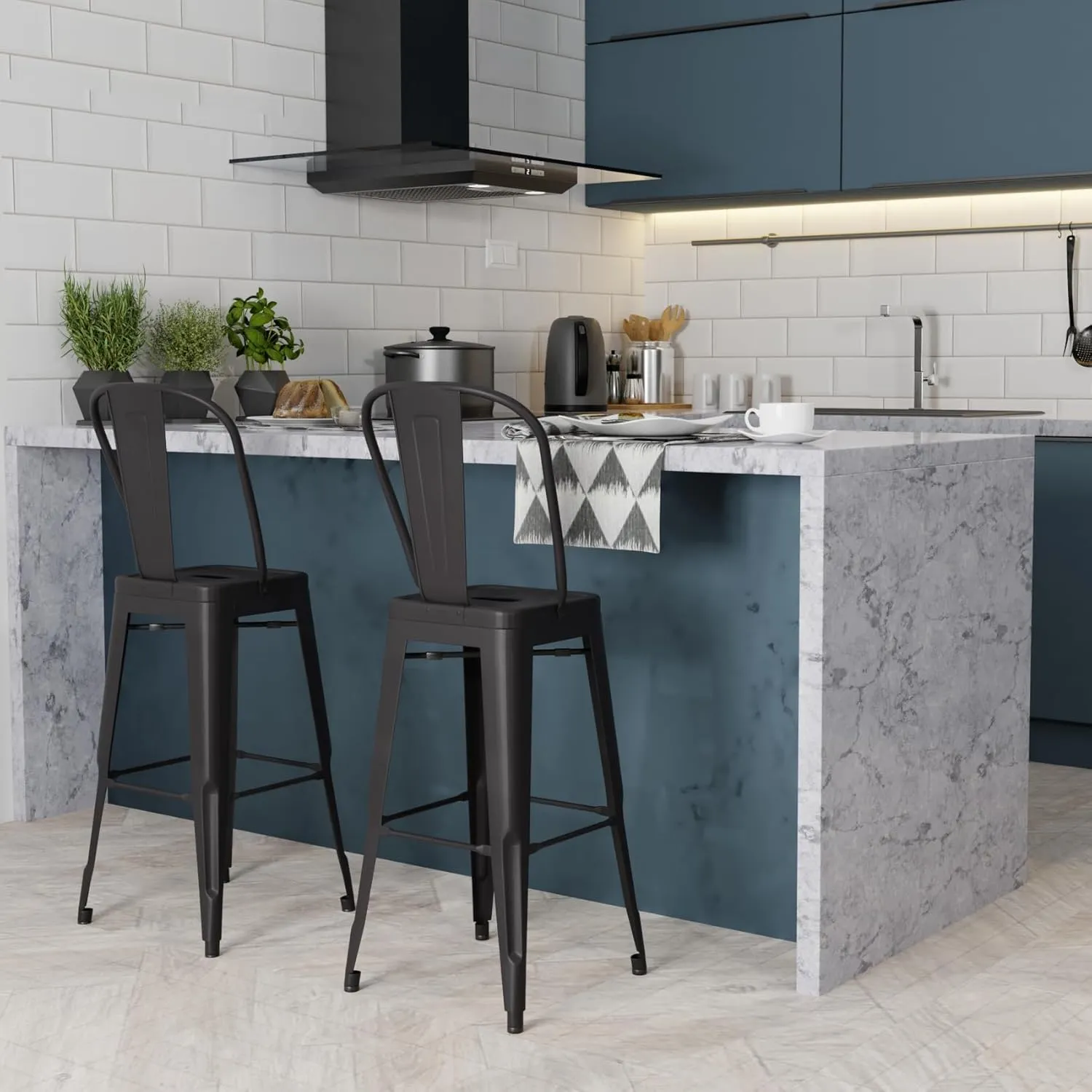 SIMPLIHOME Fletcher Industrial 30 Inch Metal Bar Stool (Set of 2) in Black, For the Dining Room and Kitchen