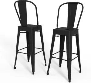 SIMPLIHOME Fletcher Industrial 30 Inch Metal Bar Stool (Set of 2) in Black, For the Dining Room and Kitchen