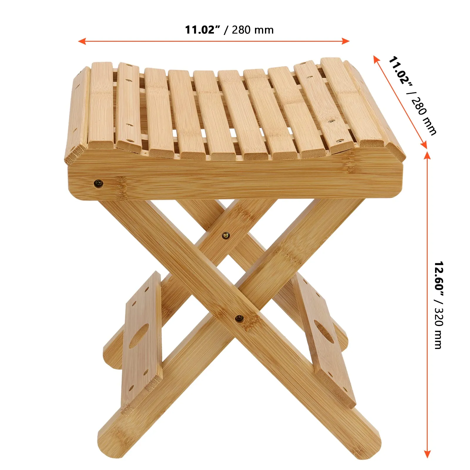 SINJEUN 2 Pack 12 Inch Natural Bamboo Folding Step Stool Bench for Bathroom, Spa, Sauna, Wooden Seat, Shower Bench Stool, Easy Assembled