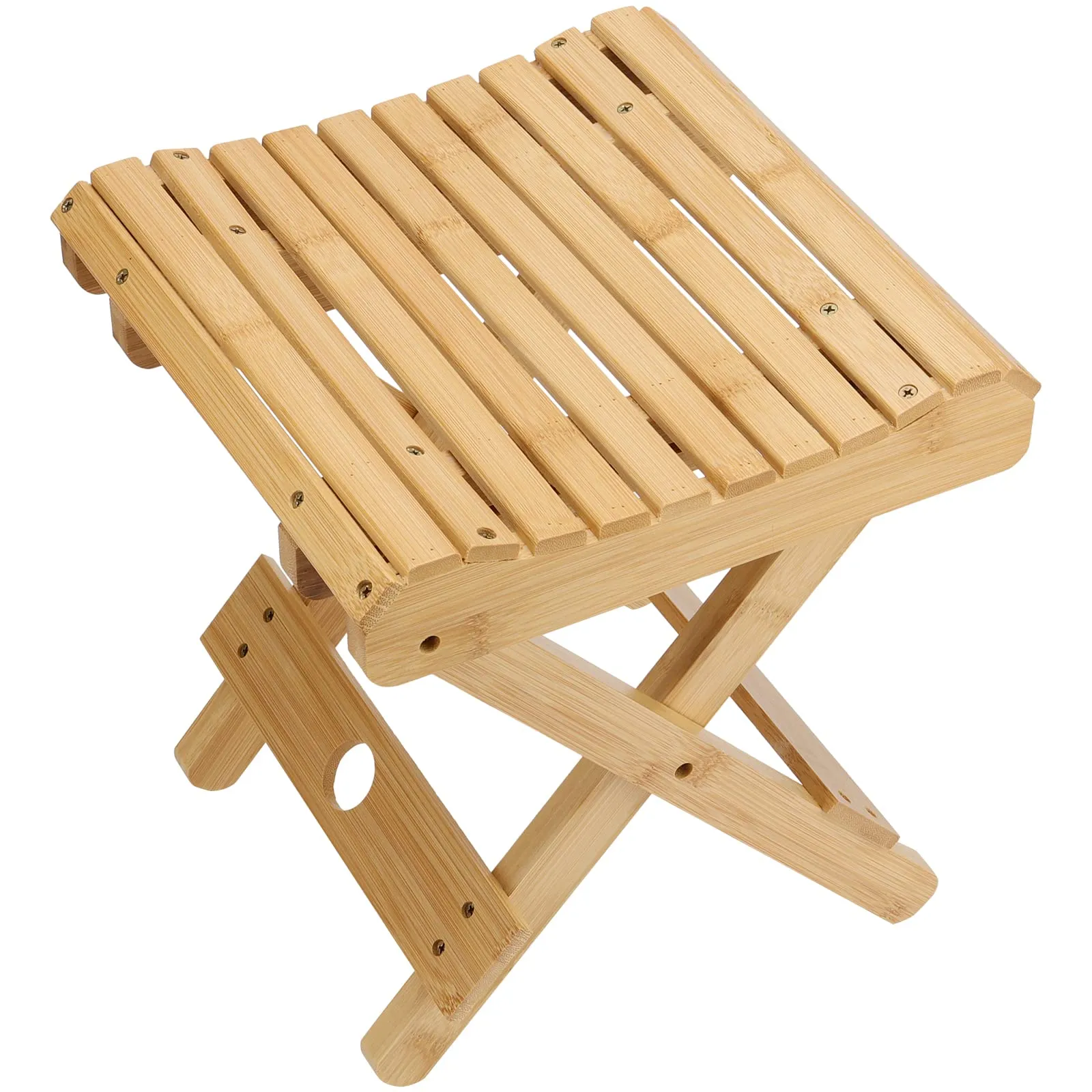 SINJEUN 2 Pack 12 Inch Natural Bamboo Folding Step Stool Bench for Bathroom, Spa, Sauna, Wooden Seat, Shower Bench Stool, Easy Assembled