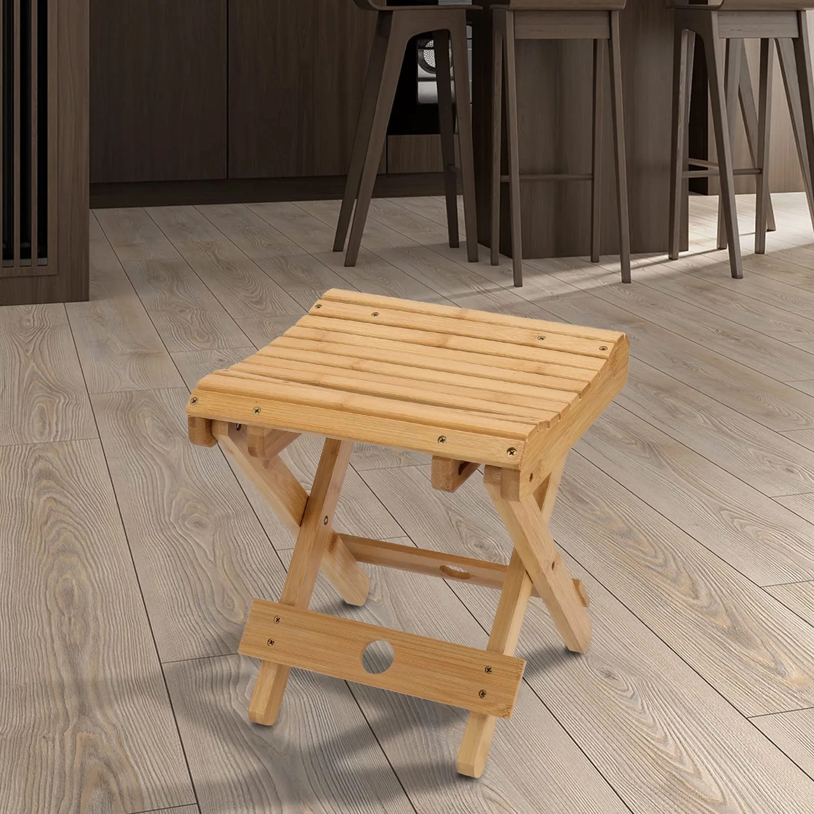 SINJEUN 2 Pack 12 Inch Natural Bamboo Folding Step Stool Bench for Bathroom, Spa, Sauna, Wooden Seat, Shower Bench Stool, Easy Assembled