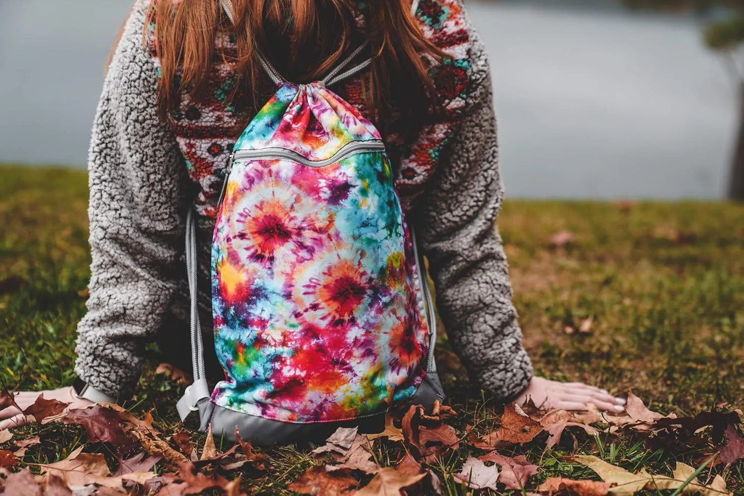 Skog Å Kust GymSak | Patented 2-in-1 Drawstring Cinch Bag with Removable Waterproof Dry Bag | Blue & Grey