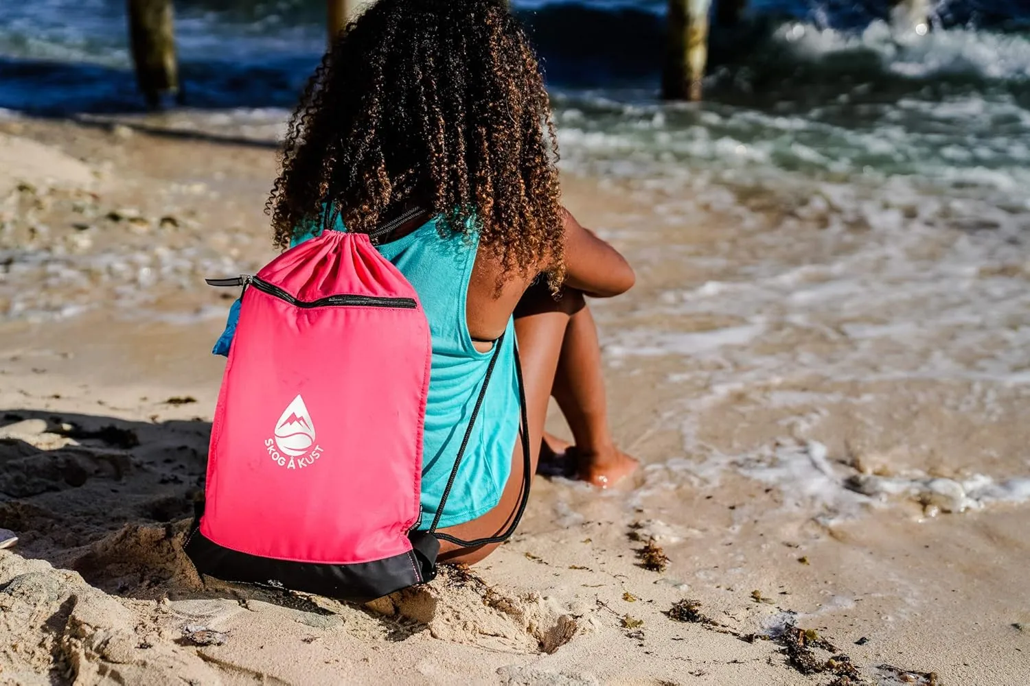 Skog Å Kust GymSak | Patented 2-in-1 Drawstring Cinch Bag with Removable Waterproof Dry Bag | Blue & Grey