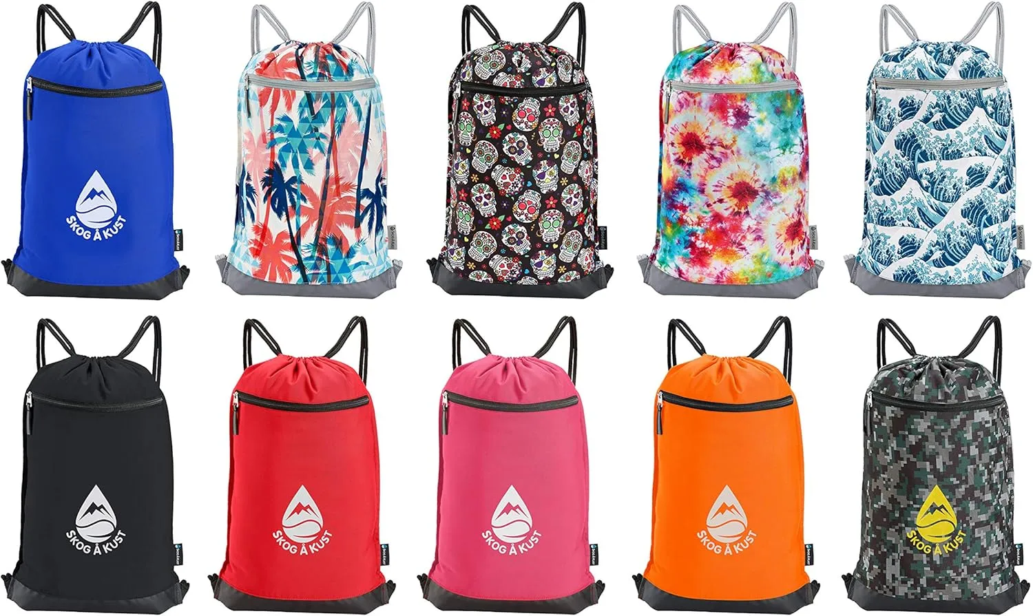 Skog Å Kust GymSak | Patented 2-in-1 Drawstring Cinch Bag with Removable Waterproof Dry Bag | Blue & Grey