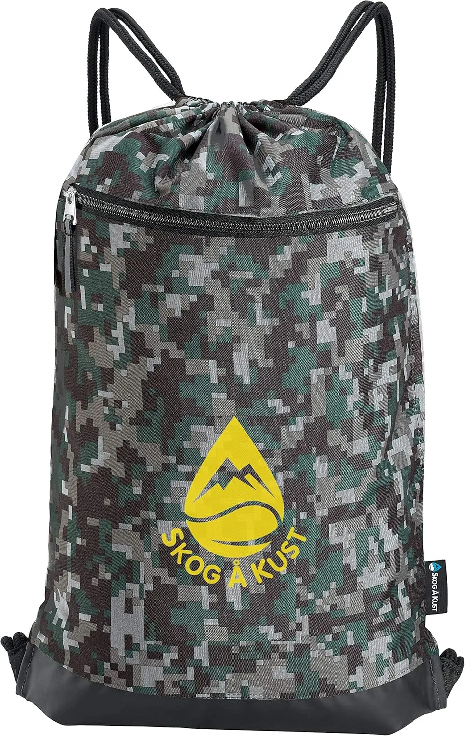 Skog Å Kust GymSak | Patented 2-in-1 Drawstring Cinch Bag with Removable Waterproof Dry Bag | Camo & Yellow