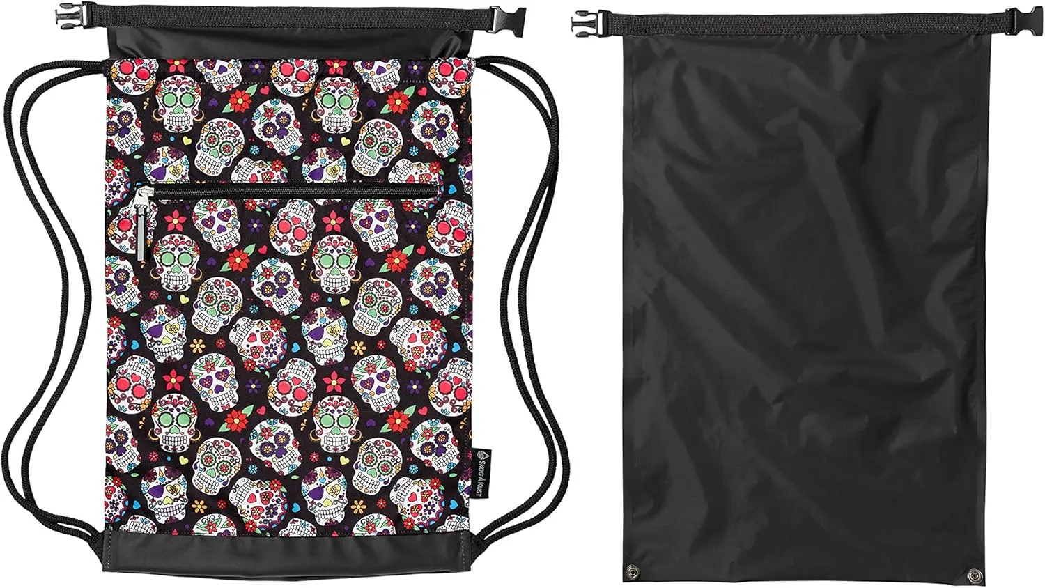 Skog Å Kust GymSak | Patented 2-in-1 Drawstring Cinch Bag with Removable Waterproof Dry Bag | Sugar Skulls