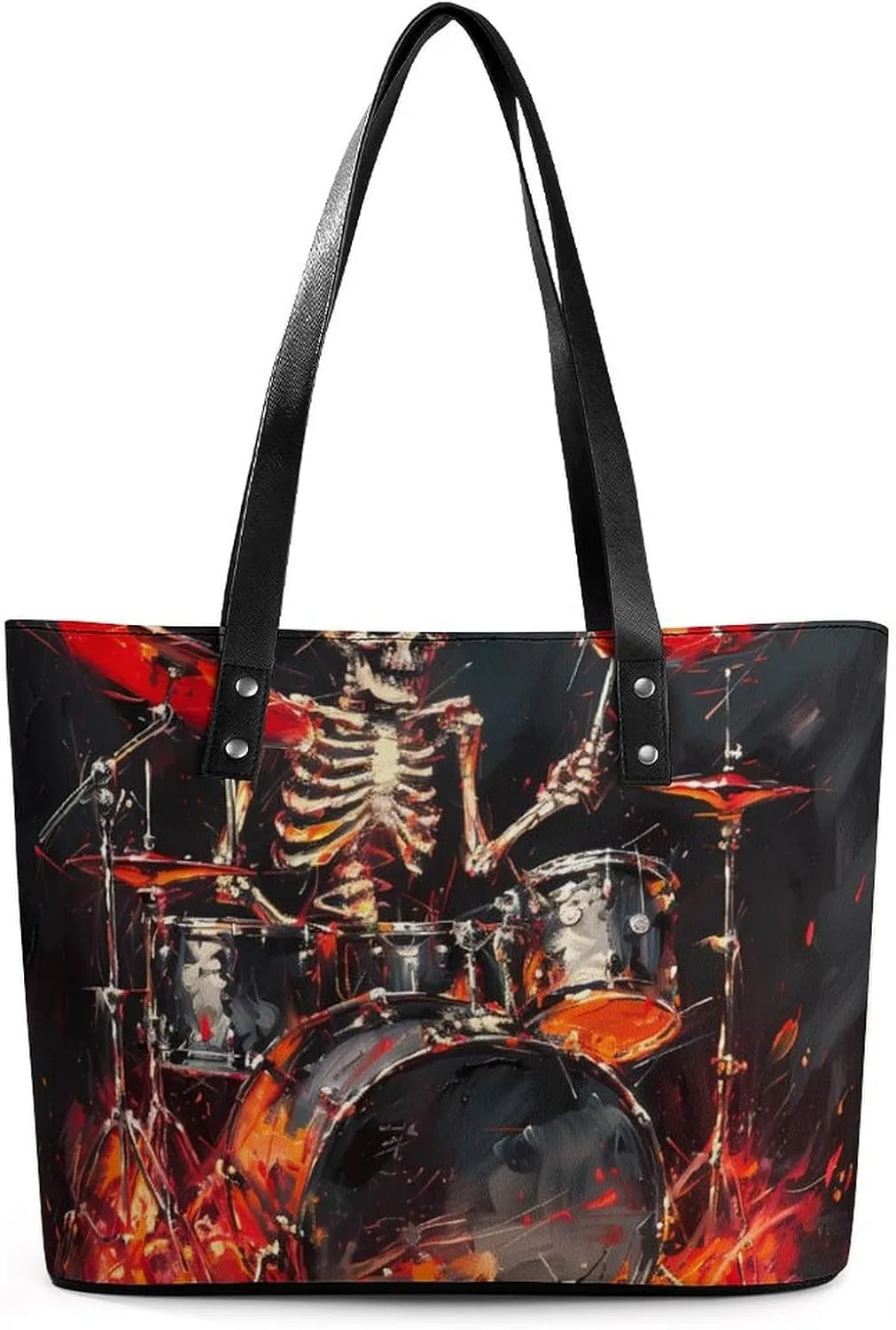 Skull Rock Roll Drums Women's Tote Shoulder Bag Handbag Top Handle Leather 29 * 34 * 14cm