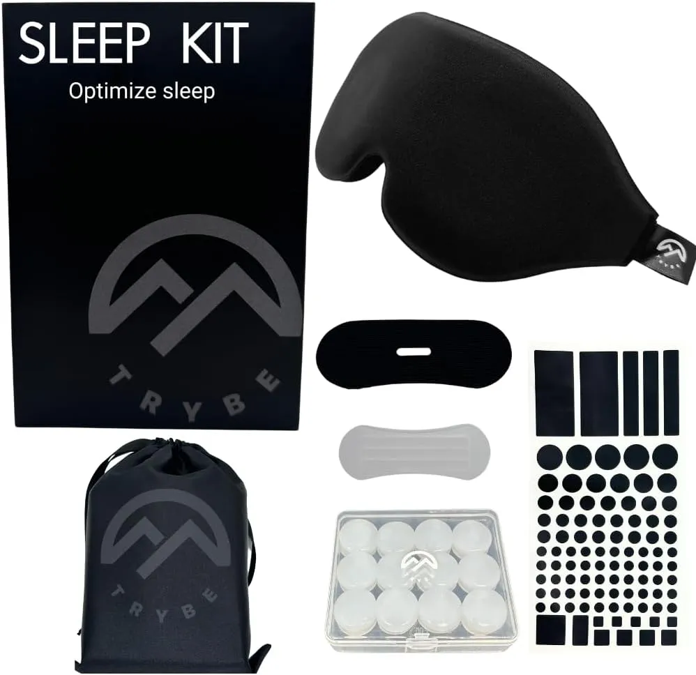 Sleep Kit, Sleep Mask, Ear Plugs, Nose Strips, and Light Covers for Travel. Sleep kit Bag and Breath and Sleep Guide for Travel, Hotels, Camping or Home (Sleep Kit) (Sleep Kit)