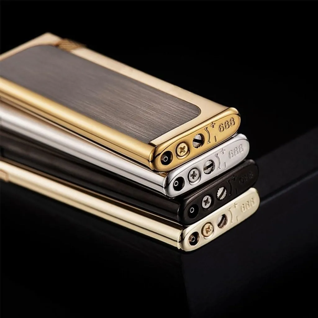 Slim Soft Flame Lighter, Refillable Butane, Side Wheel Flint Ignition, Portable Ultra-Thin, Black Silver