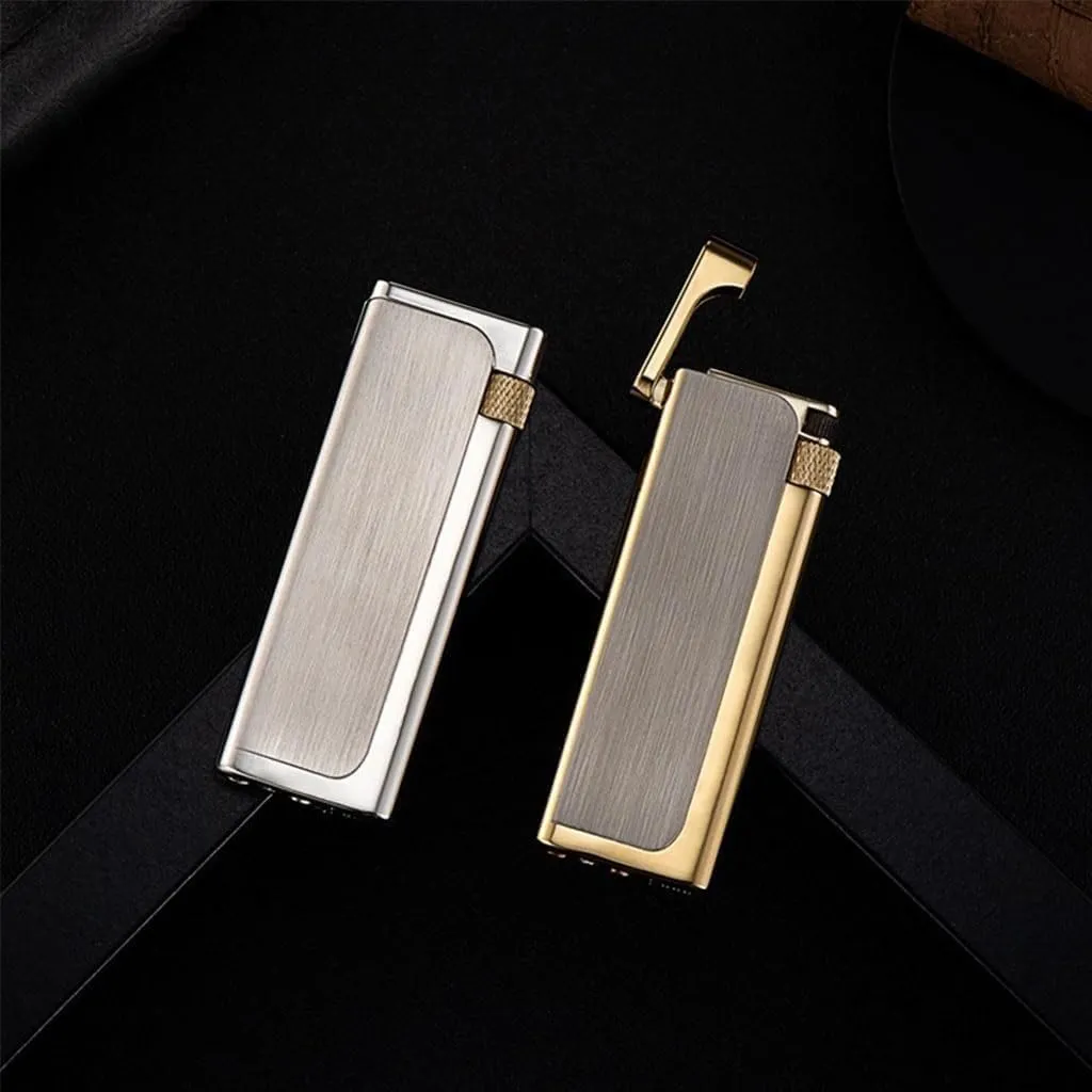 Slim Soft Flame Lighter, Refillable Butane, Side Wheel Flint Ignition, Portable Ultra-Thin, Black Silver