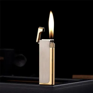 Slim Soft Flame Lighter, Refillable Butane, Side Wheel Flint Ignition, Portable Ultra-Thin, Black Silver