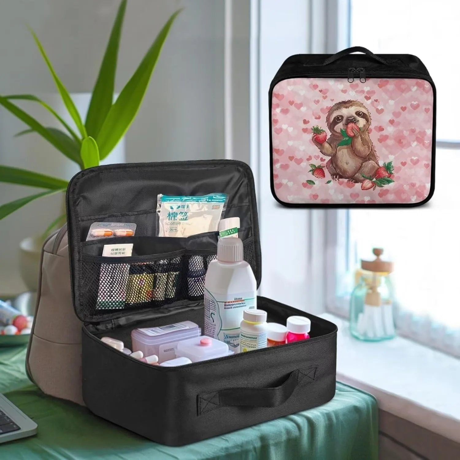 Sloth First Aid Pouches Empty Cute Pink Travel Size First Aid Bag Empty Medical Storage Bag Emergency Survival Pouch Bag for Camping Hiking School Kids Studnet
