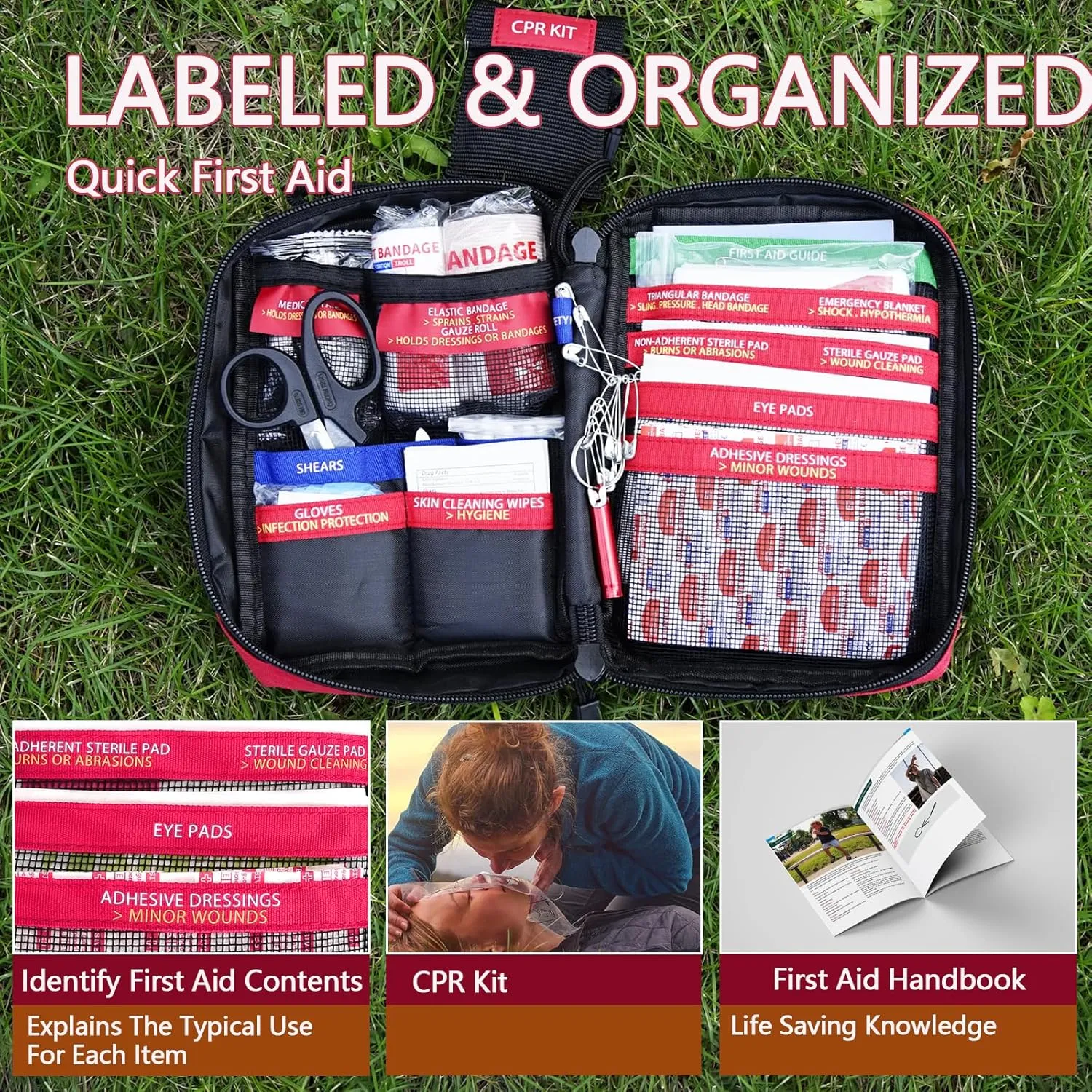 Small First aid Kits,Travel First Aid Kit with Labelled Compartments Molle System Compact Medical Kit for Car, Hiking, Backpacking, Camping, and Cycling