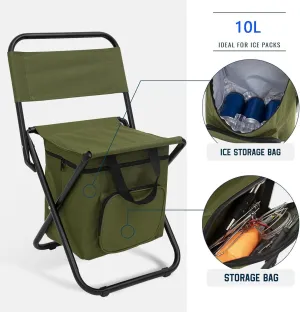 Small Fishing Chair with Cooler Bag, Compact Fishing Stool, Outdoor Lightweight Camping Chair with Backrest for Rv Hiking Travel, Hunting, Beach, Ice Fishing Gifts Gear for Men