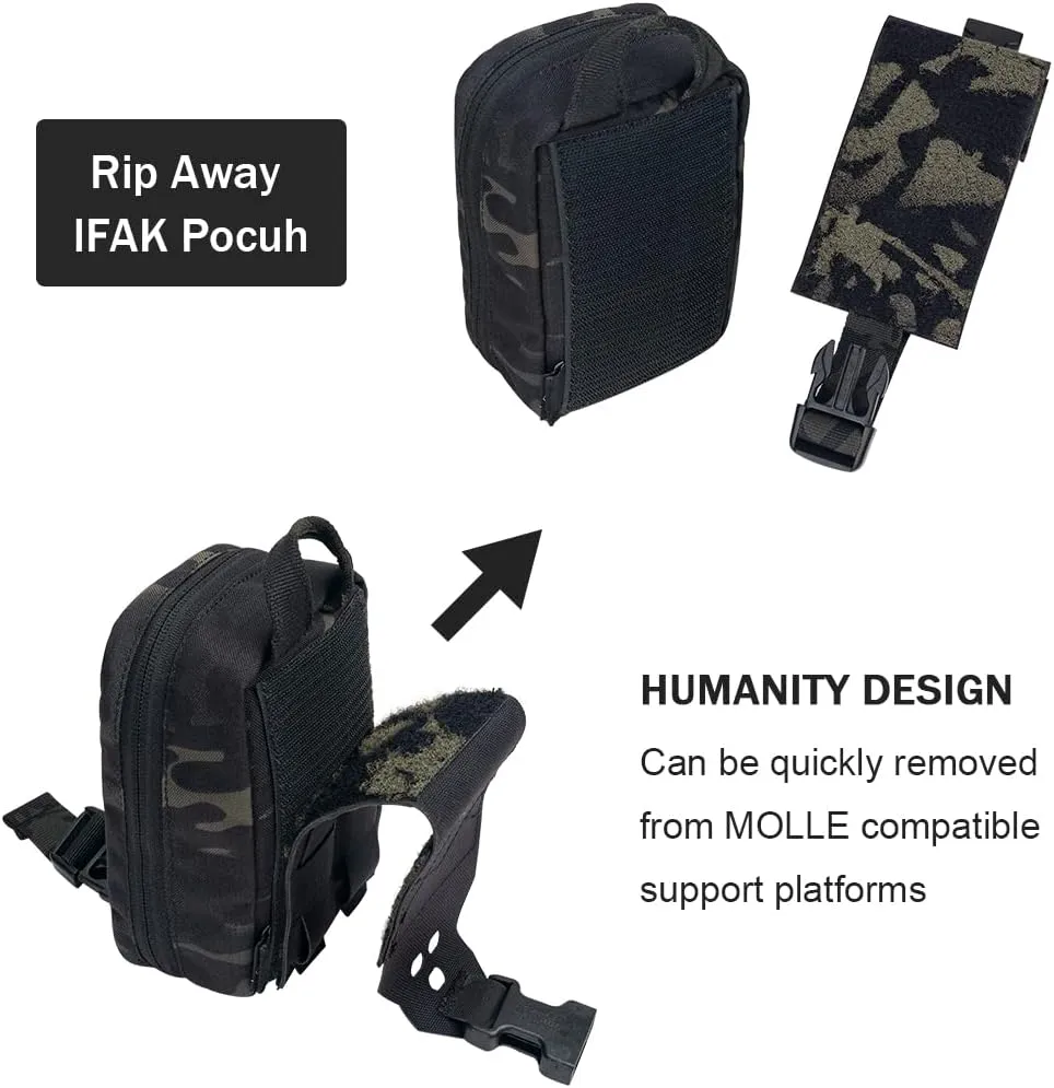 Small Tactical Medical Pouch Rip-Away MOLLE IFAK Pouch for Camping Hunting Traveling 500D Nylon (camo Black)