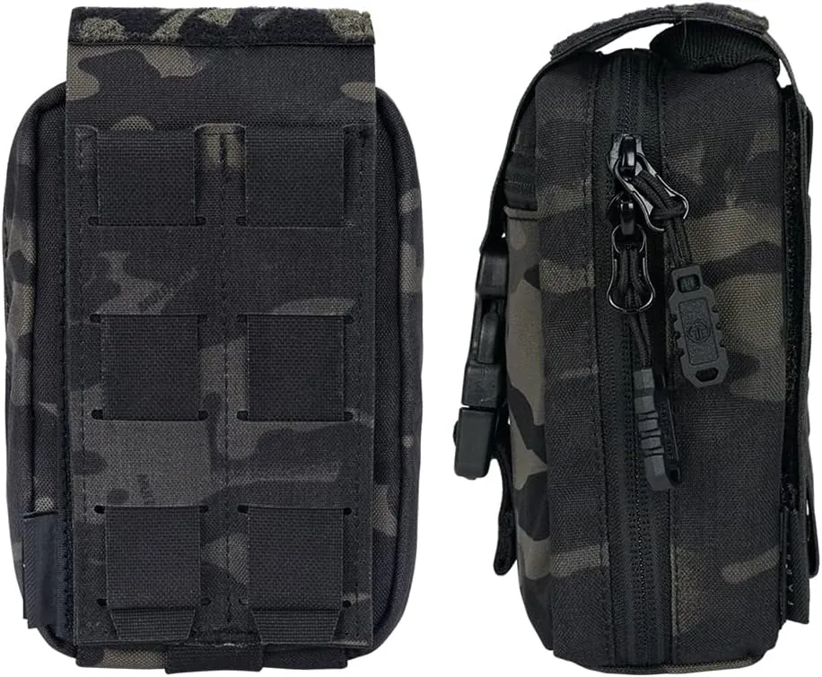 Small Tactical Medical Pouch Rip-Away MOLLE IFAK Pouch for Camping Hunting Traveling 500D Nylon (camo Black)