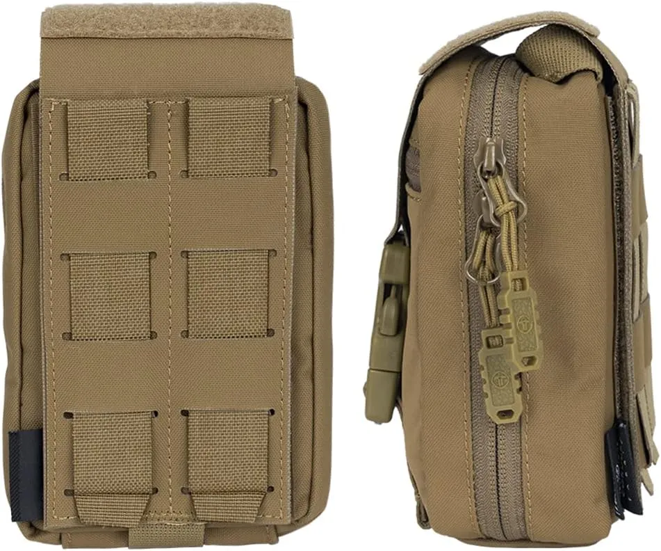 Small Tactical Medical Pouch Rip-away MOLLE IFAK Pouch for Camping Hunting Traveling 500D Nylon (Coyote Brown)