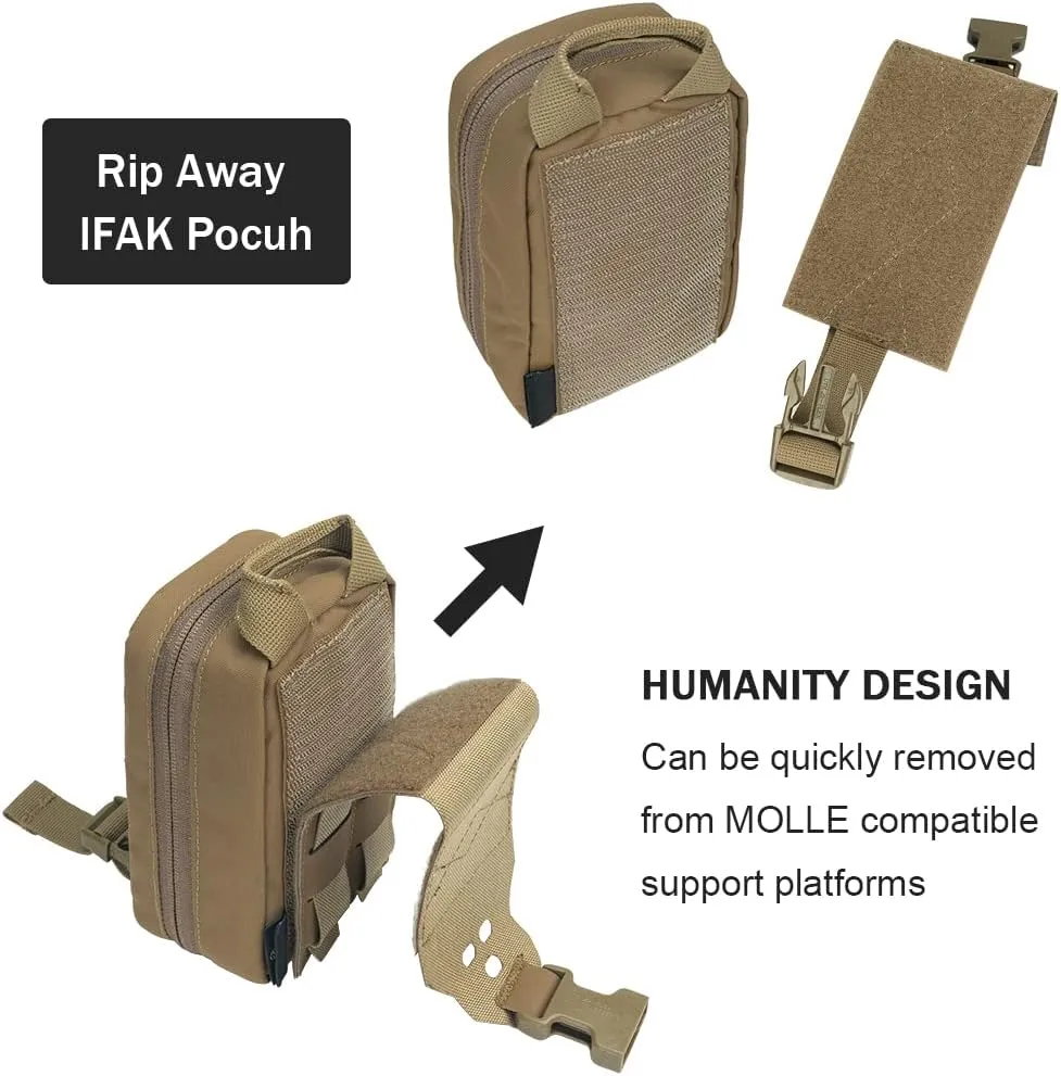 Small Tactical Medical Pouch Rip-away MOLLE IFAK Pouch for Camping Hunting Traveling 500D Nylon (Coyote Brown)