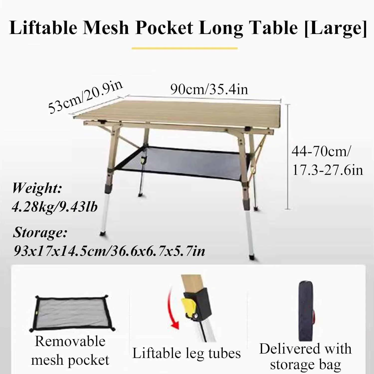 SOBOUR Aluminum Alloy Camping Table Folding Picnic Tables Ultralight Compact Camping Table Roll Up Table Top for Camping Hiking