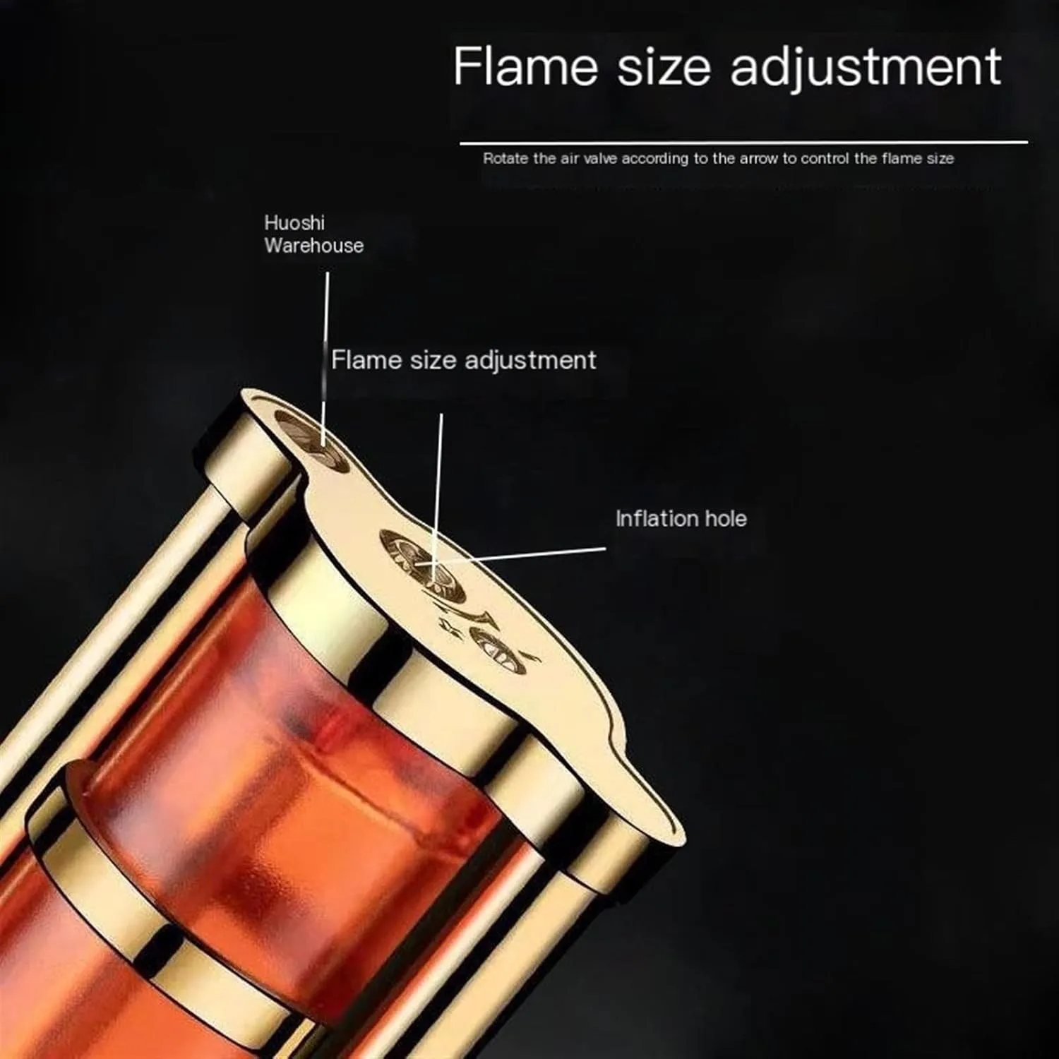Soft Flame Butane Gas Refillable Lighter，Open Flame Lighter, Classic Lighter, Adjustable Fire Flame Lighter, Retro Flint Wheel Ignition Lighter(Black-red)