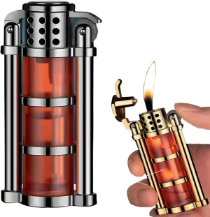 Soft Flame Butane Gas Refillable Lighter，Open Flame Lighter, Classic Lighter, Adjustable Fire Flame Lighter, Retro Flint Wheel Ignition Lighter(Black-red)